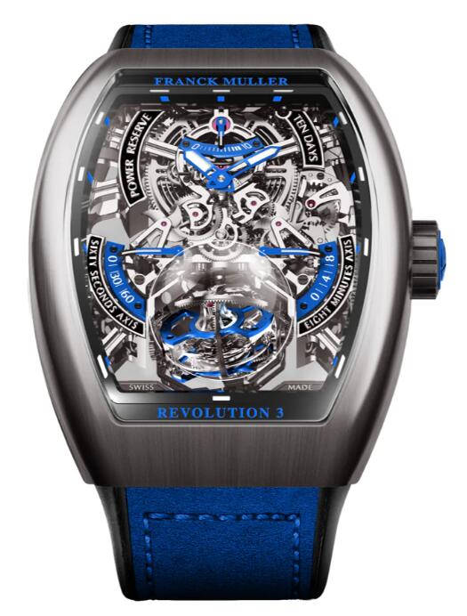 FRANCK MULLER Vanguard Revolution 3 Skeleton Titanium - Blue V50 REV 3 PR SQT BR (BL) Replica Watch